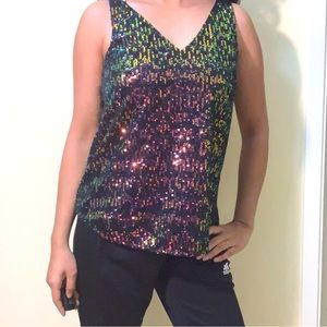 Loft Petite sequin double V shell. Beautiful top for club/party